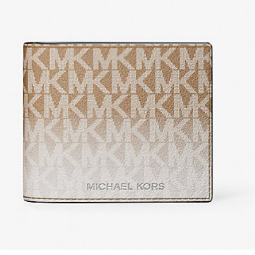 NWT Michael Kors Cooper Men Ombré Signature Logo Billfold Card ID Wallet - Husk - Picture 1 of 12